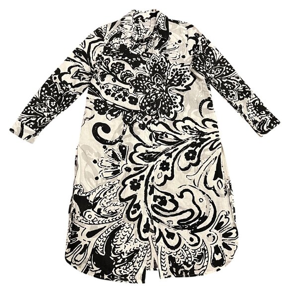 Chico Linen Print Button Duster, White Black, M - Picture 7 of 8